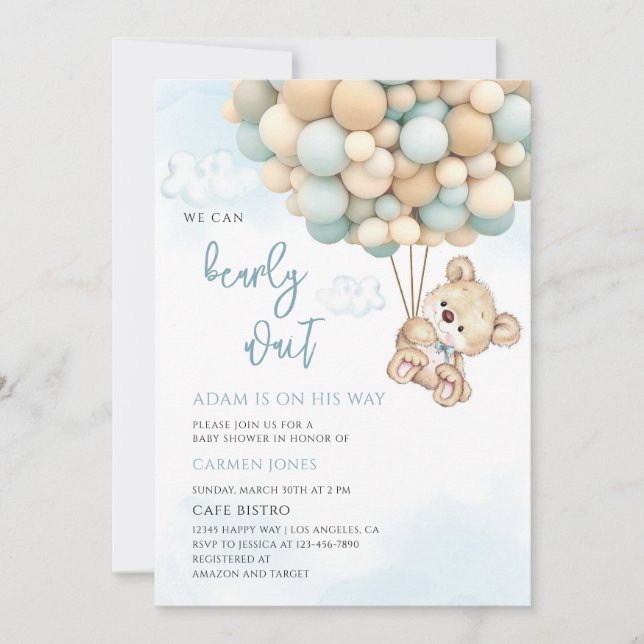 Blue Teddy Bear Baby Shower Invitation (Front)