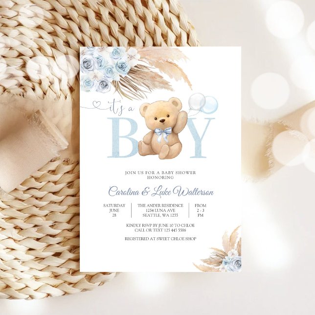 Blue Teddy Bear Baby Shower Invitation (Creator Uploaded)