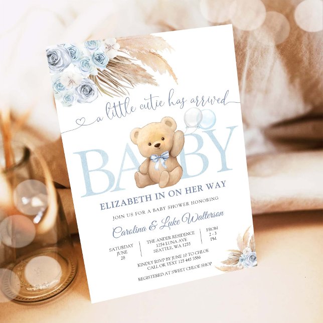 Blue Teddy Bear Baby Shower Invitation (Creator Uploaded)