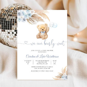 Blue Teddy Bear Baby Shower Invitation