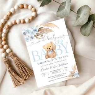 Blue Teddy Bear Baby Shower Invitation