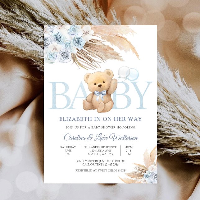 Blue Teddy Bear Baby Shower Invitation (Creator Uploaded)