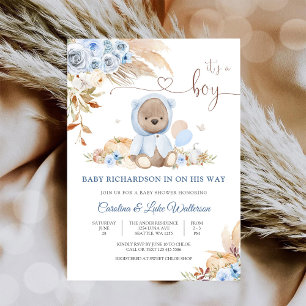 Blue Teddy Bear Baby Shower Invitation