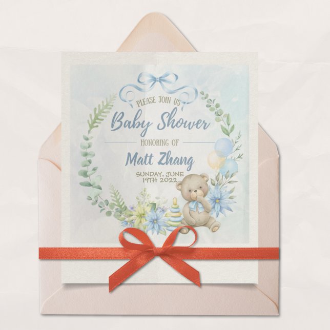 Blue Teddy Bear Baby Shower Invitation (Creator Uploaded)