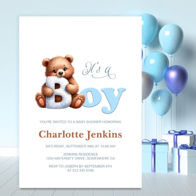 Blue Teddy Bear Baby Shower Invitation (Creator Uploaded)