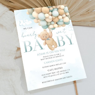 Blue Teddy Bear Baby Shower Invitation