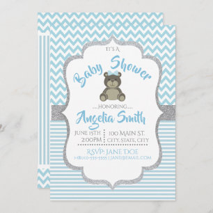 Blue Teddy Bear Baby Shower Invitation
