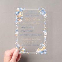 Blue Teddy Bear Baby Shower Invitation