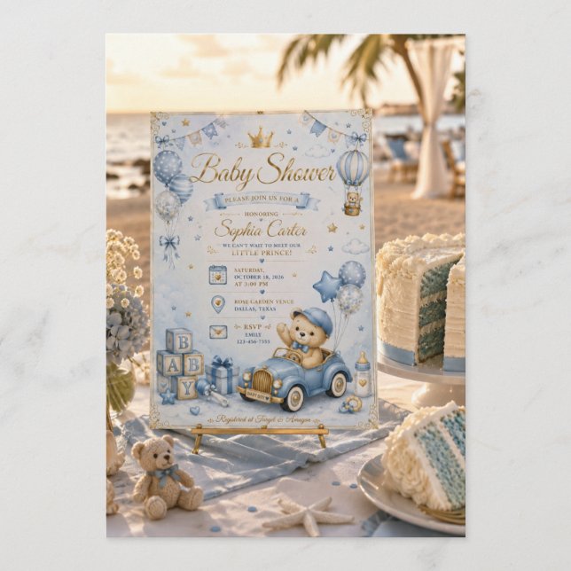 Blue Teddy Bear Baby Shower Invitation (Front)