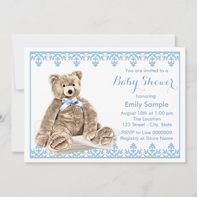 Blue Teddy Bear Baby Shower Invitation (Front)
