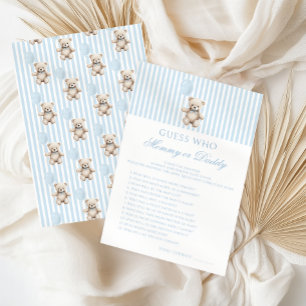 Blue Teddy Bear Baby Shower Mummy or Daddy Game