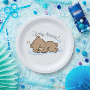 Blue Teddy Bear Baby Shower Paper Plates