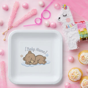 Blue Teddy Bear Baby Shower Paper Plates