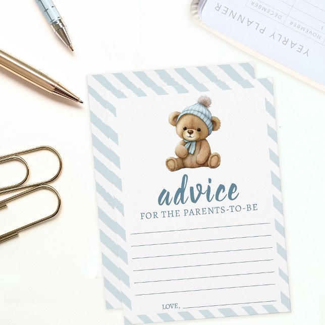 Blue teddy bear baby shower parents advice cards (Creator Uploaded)