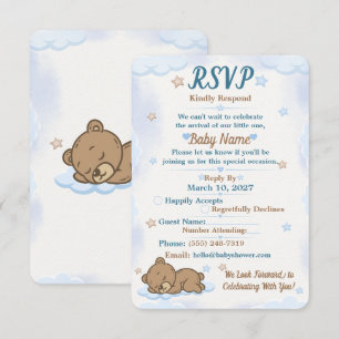 Blue Teddy Bear Baby Shower RSVP Card