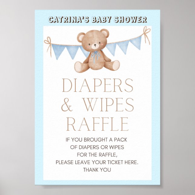Blue Teddy Bear Baby Shower Sign (Front)