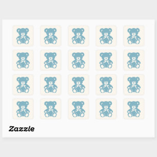 blue teddy bear baby shower square sticker