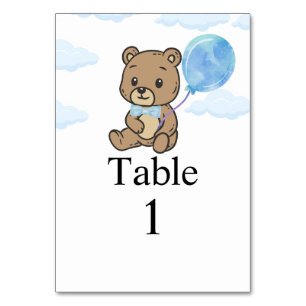 Blue Teddy Bear Baby Shower Table Number