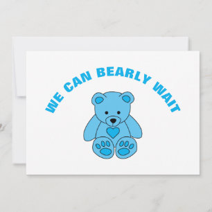 Blue Teddy Bear Baby Shower We Can Bearly Wait Thank You Card