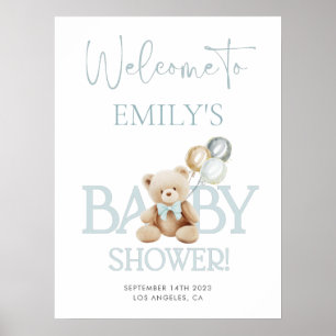 Blue Teddy Bear Baby Shower Welcome Sign