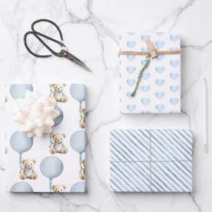 Blue Teddy Bear Baby Shower Wrapping Sheets