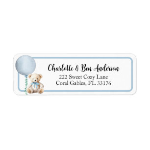 Blue Teddy Bear Balloon Address Label