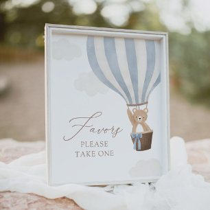 Blue Teddy Bear Balloon Baby Shower Favours Sign