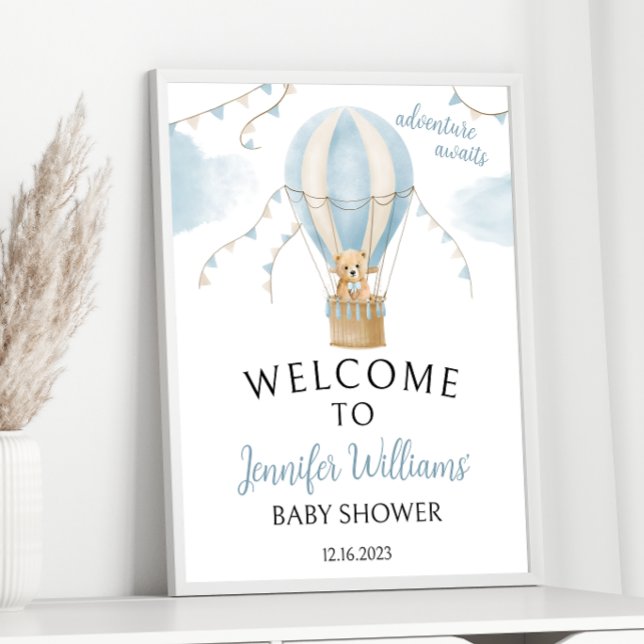 Blue Teddy Bear Balloon Baby Shower Welcome Sign (Creator Uploaded)