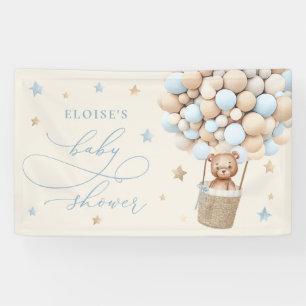 Blue Teddy Bear Balloon Bearly Wait Baby Shower Banner