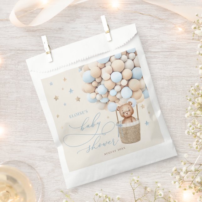 Blue Teddy Bear Balloon Bearly Wait Baby Shower Favour Bags (Clipped)