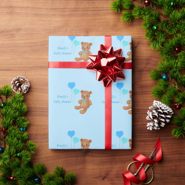 Blue Teddy Bear & Balloons Wrapping  Paper (Holiday Gift)