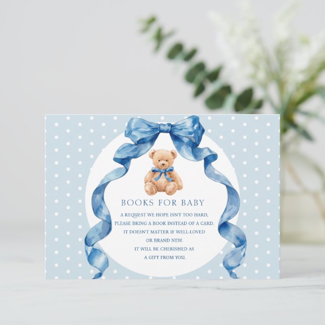 Blue Teddy Bear Books for Baby Enclosure Card (Standing Front)