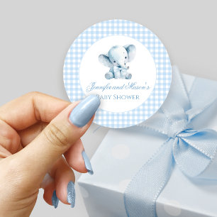 Blue Teddy Bear Bow Balloon Baby Boy Shower  Classic Round Sticker