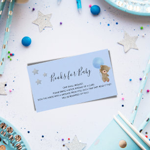 Blue teddy bear boy baby shower book request enclosure card