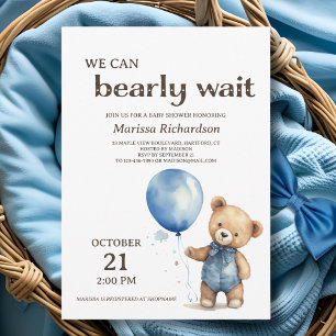 Blue Teddy Bear Boy Baby Shower Invitation