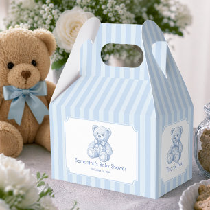 Blue Teddy Bear Boy Baby Shower Thank You Stripes Favour Box