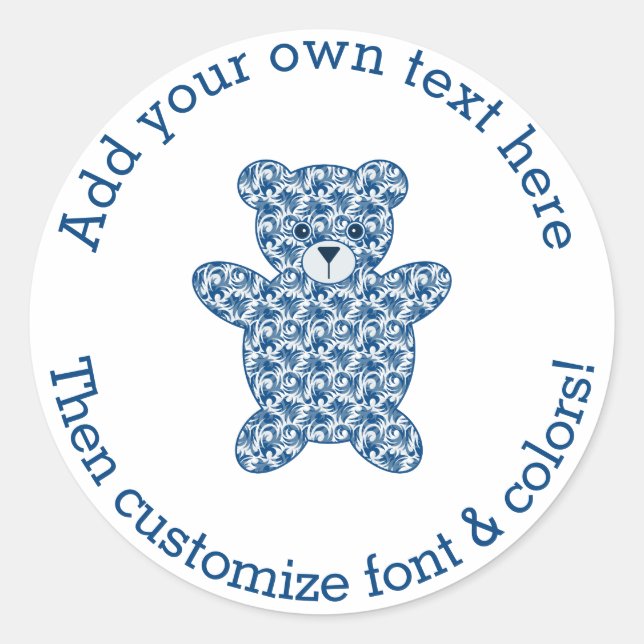 Blue Teddy Bear Classic Round Sticker (Front)