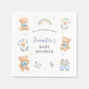 Blue Teddy Bear Clothes Baby Boy Shower Paper Napkin