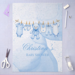 Blue Teddy Bear Clothesline Baby Shower  Tissue Paper