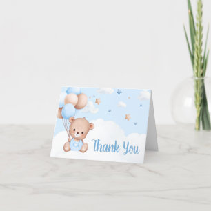 Blue Teddy Bear Clouds Balloon Baby Shower Thank You Card