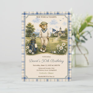 Blue Teddy Bear Country Club Adult Birthday Invitation