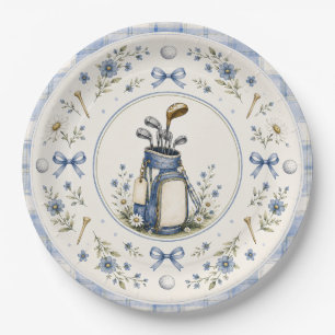 Blue Teddy Bear Country Club Golf Paper Plate