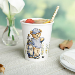 Blue Teddy Bear Country Club Golf Party Paper Cups