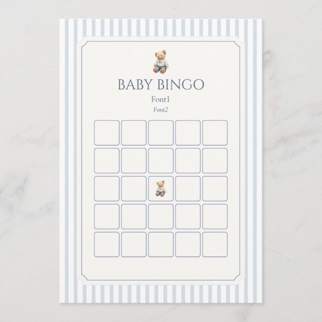 Blue Teddy Bear Custom 5x7 Binbgo Shower Advice Card (Front)
