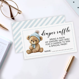 Blue teddy bear diaper raffle ticket cards