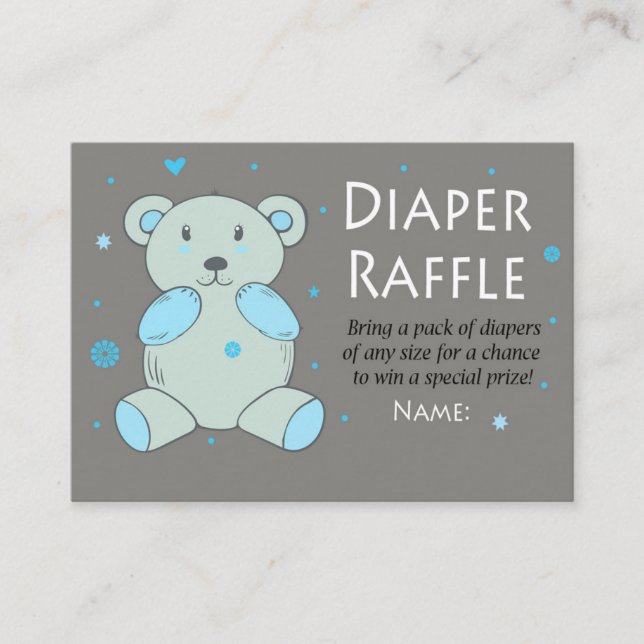 Blue Teddy bear Diaper Raffle Tickets (Front)