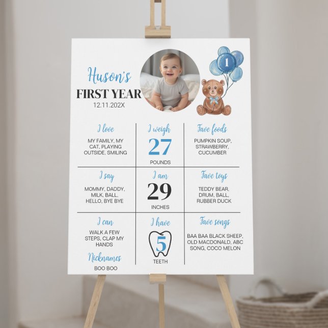 Blue Teddy Bear First Birthday Milestone Sign (Creator Uploaded)