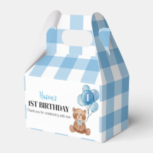 Blue Teddy Bear First Birthday Party Favor Box