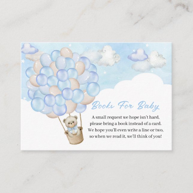 Blue Teddy Bear Flying Balloons Books for Baby Enclosure Card (Front)