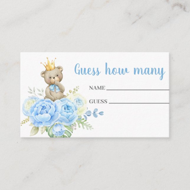 Blue teddy bear Guess how many card (Front)